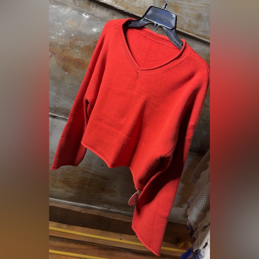 Cashmere Blend Red V-Neck Sweater